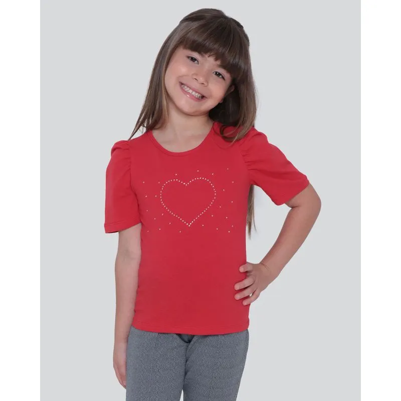 Blusa Infantil Estampa Strass Coração Vermelho 8