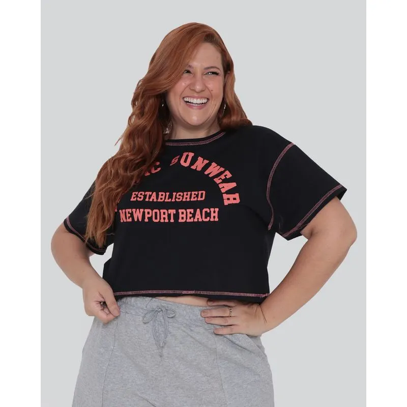 Blusa Feminina Plus Size Cropped Moletinho Preto G2