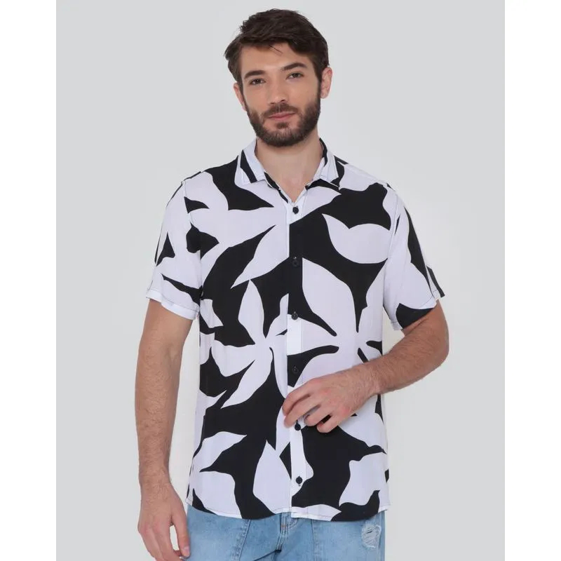 Camisa Masculina Estampa Floral Branca 4