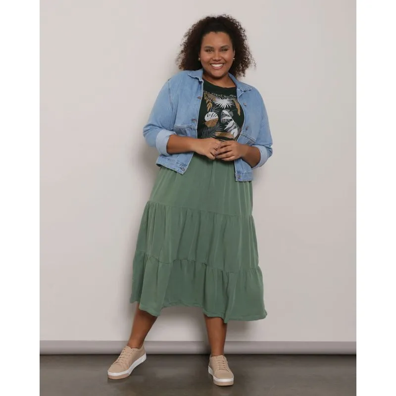 Saia Feminina Plus Size Liocel Midi Três Marias Verde G2