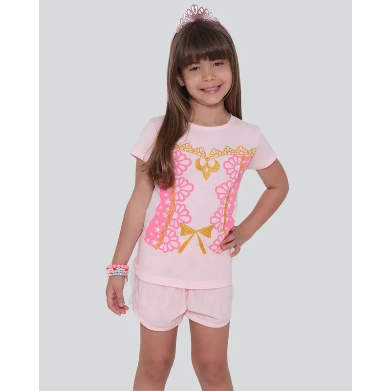 Pijama Infantil Princesa Brinde Coroa Rosa Claro 10