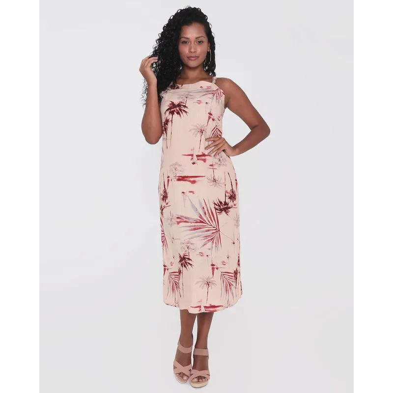 Vestido Feminino Alcinha Miçanga Midi Bege GG