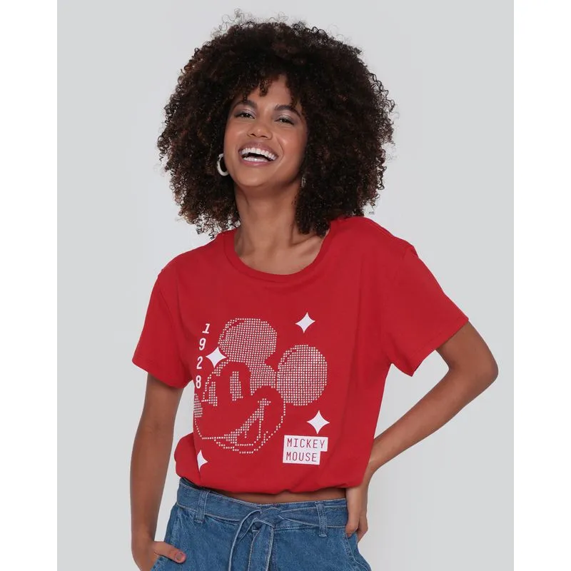 Blusa Feminina Cropped Mickey Strass Disney Vermelha M