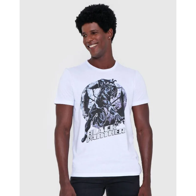 Camiseta Masculina Algodão Marvel Pantera Negra Branca M