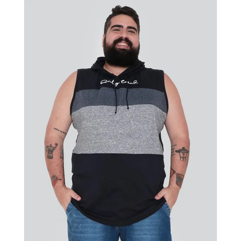 Regata Masculina Plus Size Capuz Preta G1
