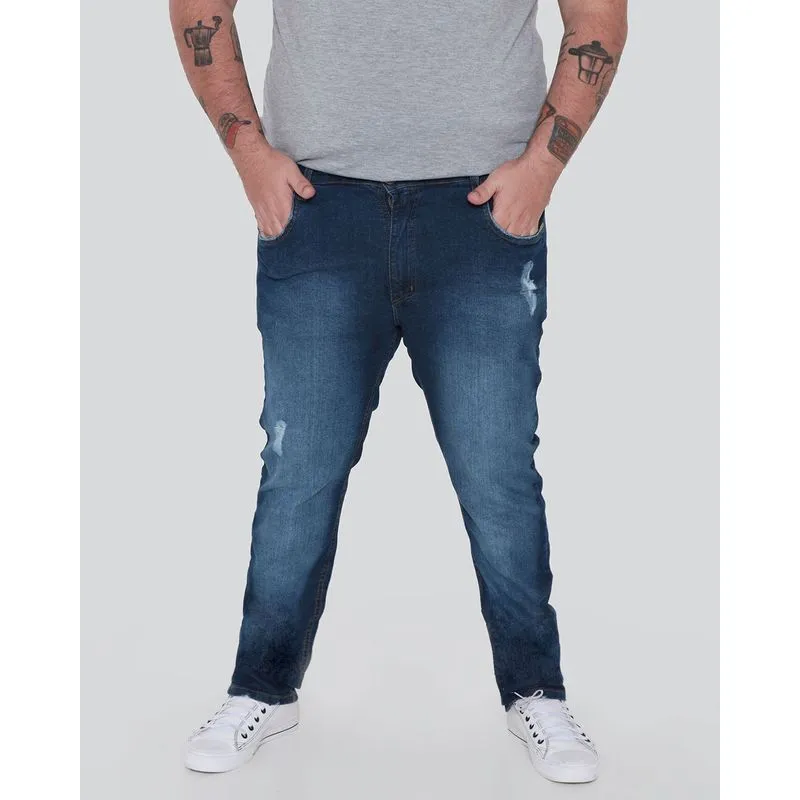 Calça Jeans Plus Size Masculina Destroyed Azul 48