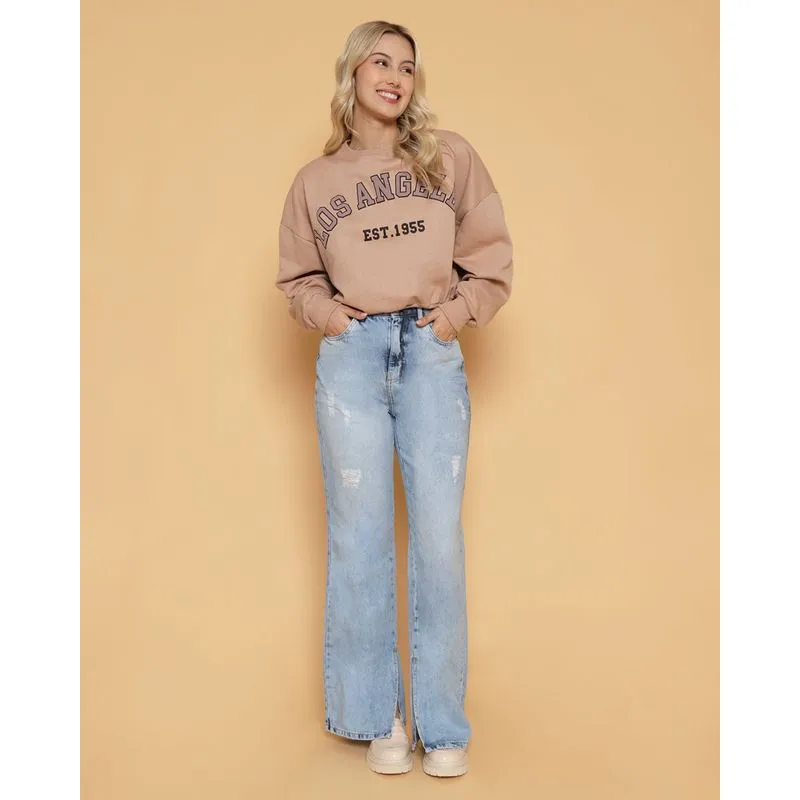 Calça Jeans Feminina Wide Leg Azul 36