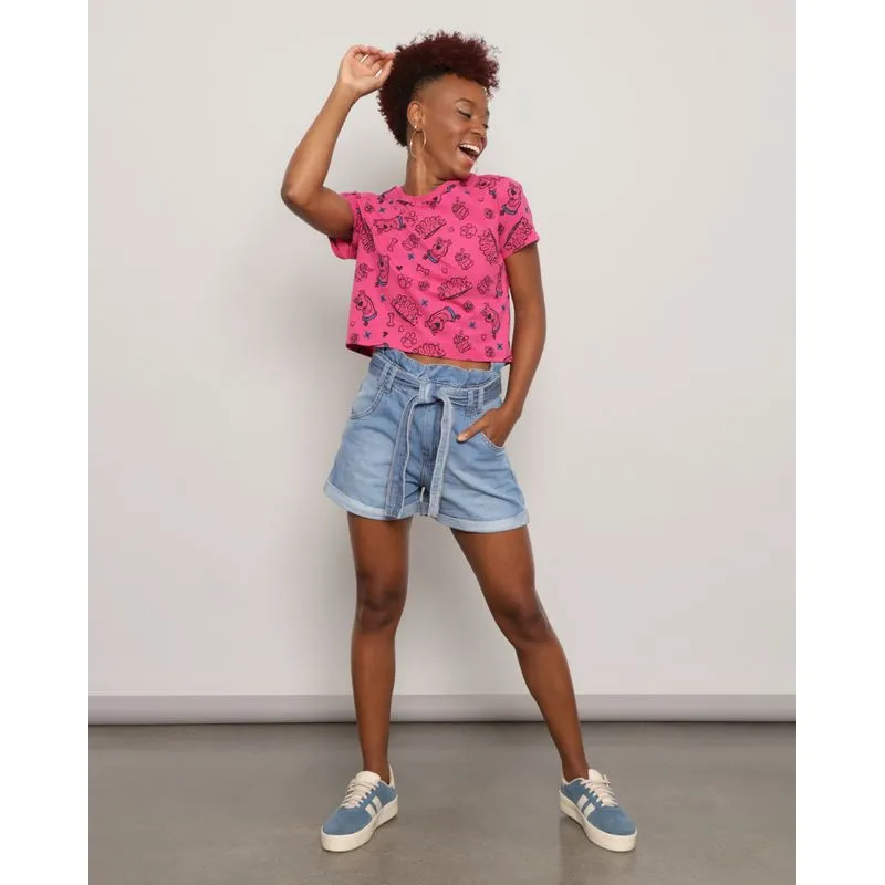 Short Jeans Feminino Clochard Barra Dobrada Azul 36
