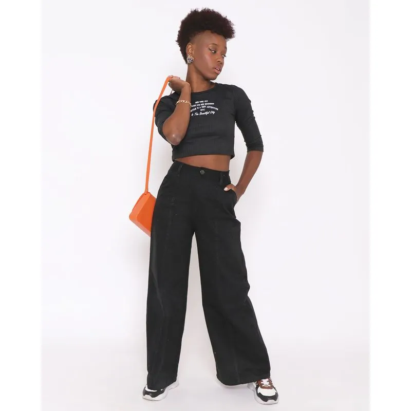 Calça Sarja Feminina Pantalona Preta 36