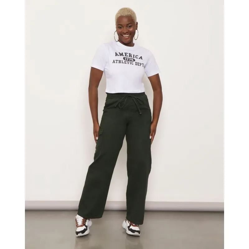 Calça Feminina Bolso Cargo Sarja Verde 42