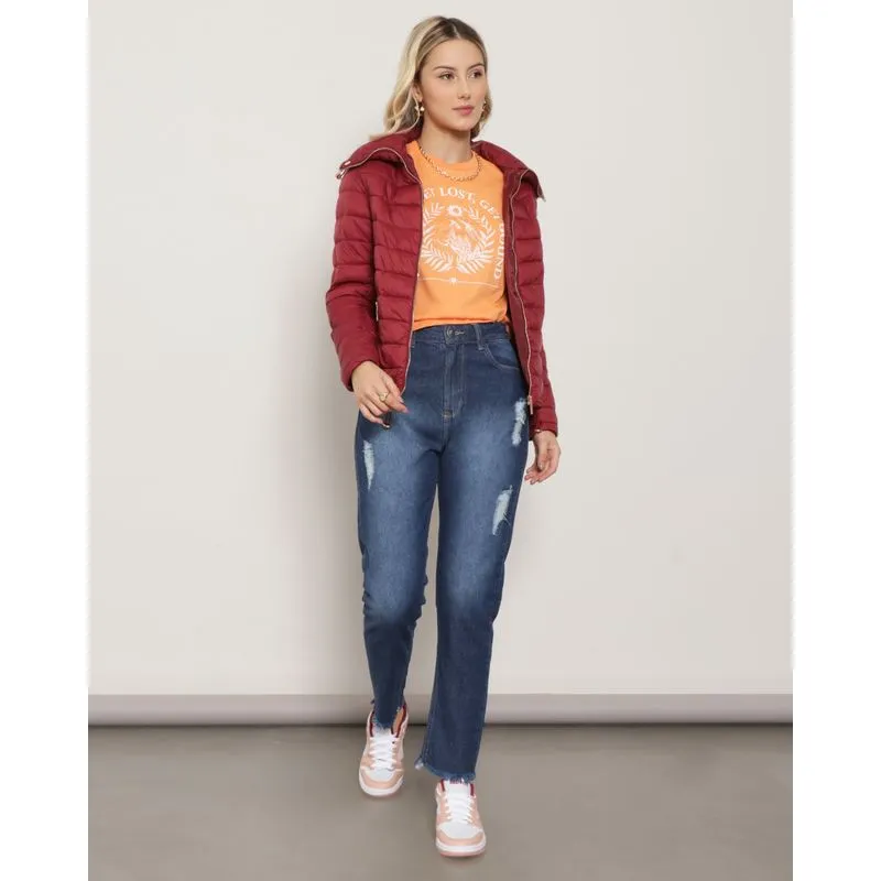 Calça Mom Jeans Feminina Destroyed Azul 40