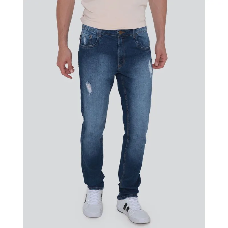 Calça Jeans Masculina Slim Destroyed Azul 46