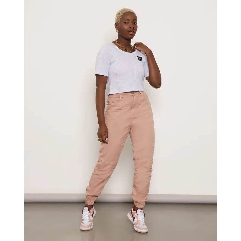 Calça Sarja Feminina Jogger Com Bolso Cargo Marrom 46