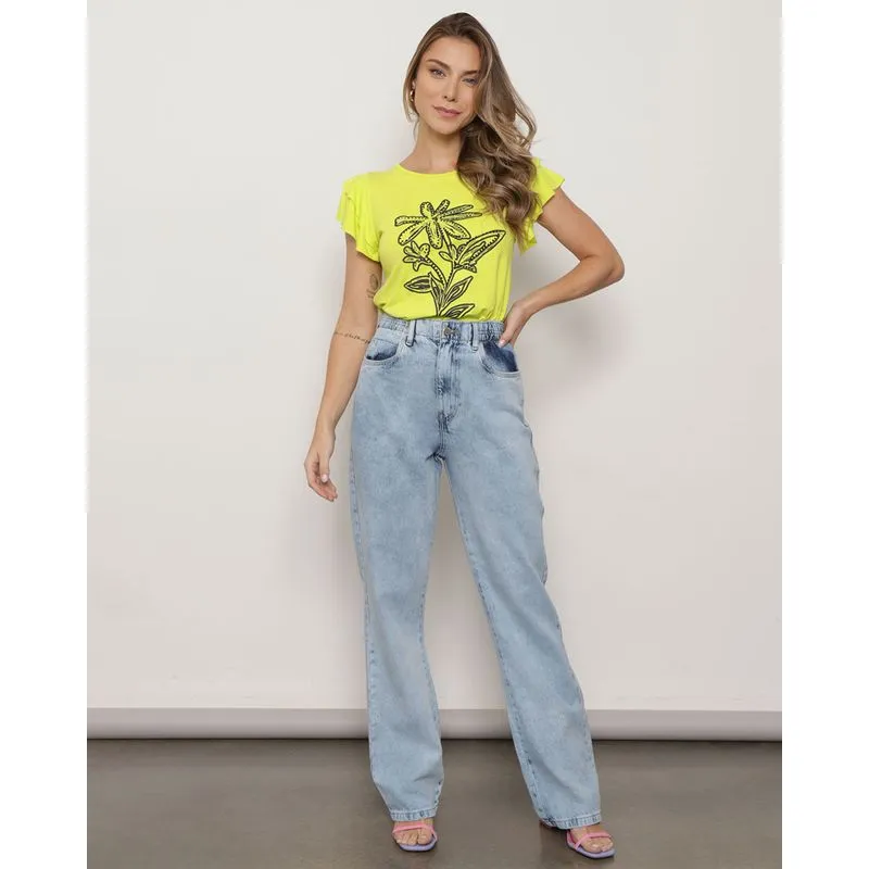 Calça Jeans Feminina Vizzy Reta com Elástico Azul 44
