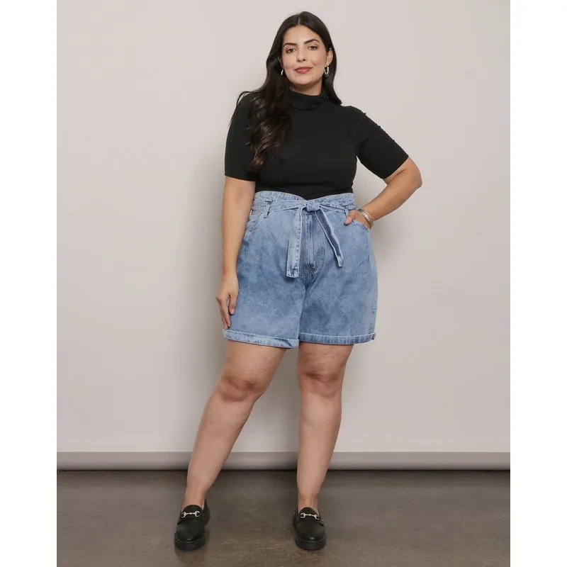 Short Jeans Plus Size Feminino Vizzy Com Tira Azul 52