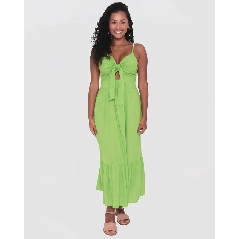 Vestido Feminino Midi Alcinha Busto Laço Verde Médio 38
