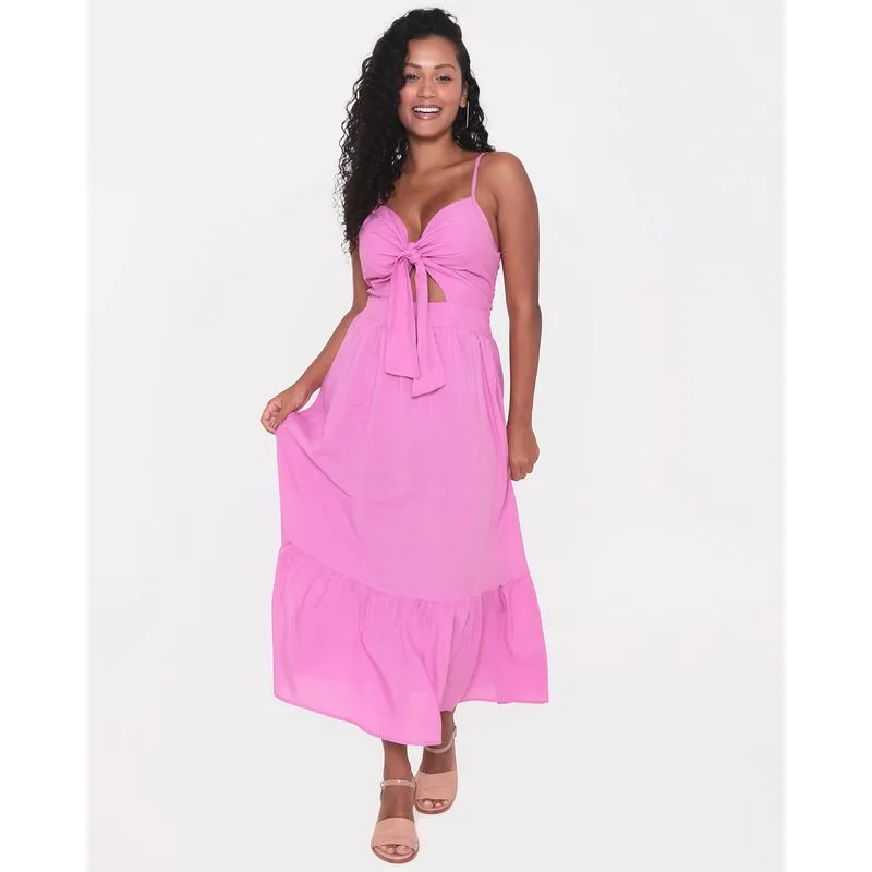 Vestido Feminino Midi Alcinha Busto Laço Rosa 38