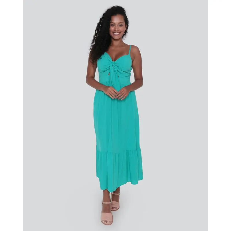 Vestido Feminino Midi Alcinha Busto Laço Azul Médio 40