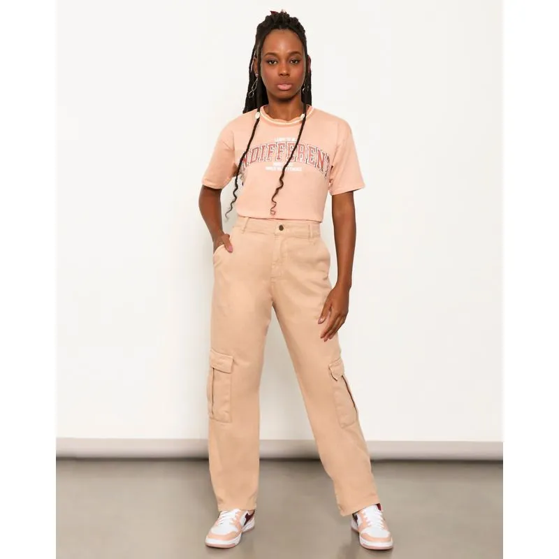Calça Sarja Feminina Bolso Cargo Bege 42