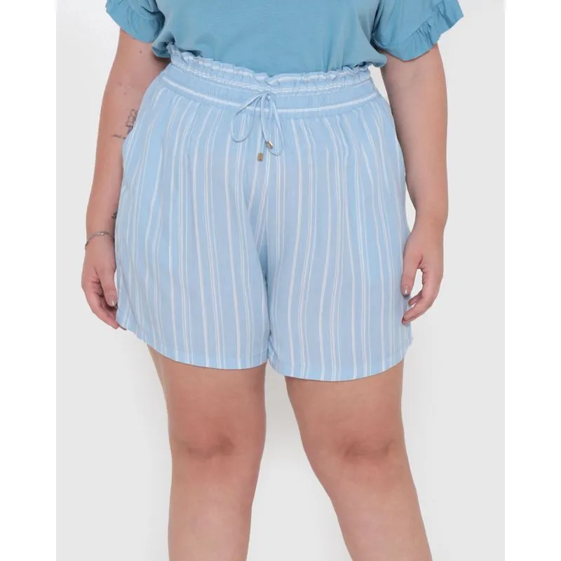 Short Plus Size Viscose Listrado Azul G2