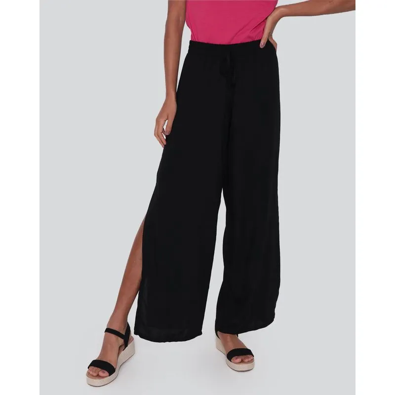 Calça Feminina Pantalona Fenda Viscose Preta GG