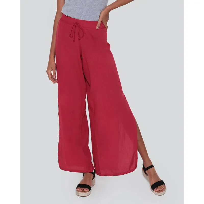Calça Feminina Pantalona Fenda Viscose Vermelha G