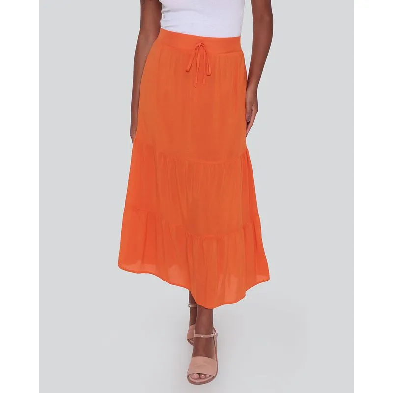 Saia Viscose Feminina Três Marias Midi Laranja 38