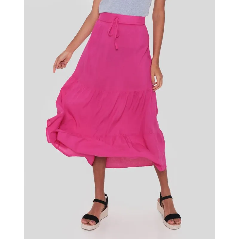 Saia Viscose Feminina Três Marias Midi Rosa 44