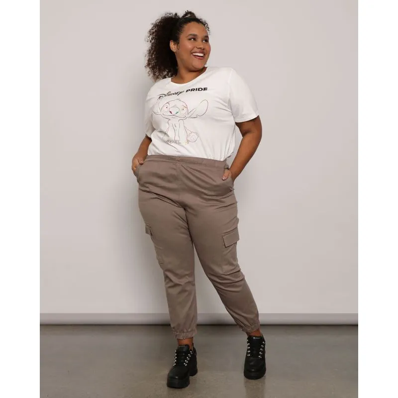 Calça Plus Size Feminina Jogger Bolso Cargo Marrom Claro 50