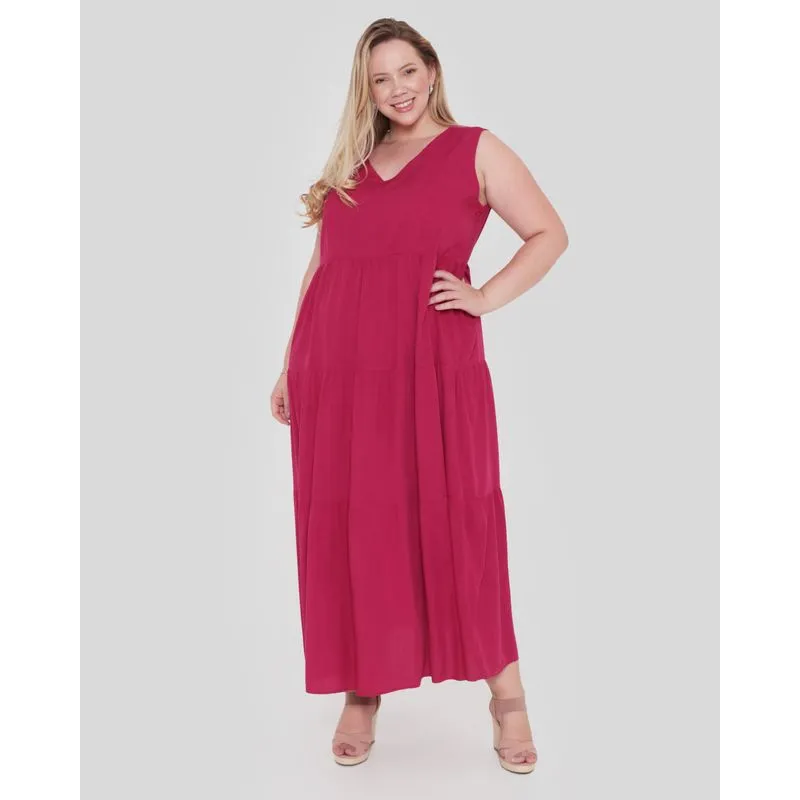 Vestido Plus Size Feminina Berry & Co. Viscose Longo Rosa Escuro G3
