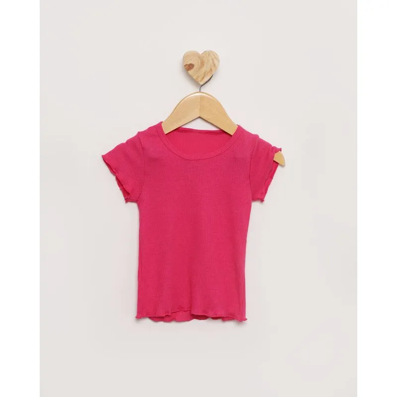 Blusa Bebê Manga Curta Frufru Canelada Rosa 2