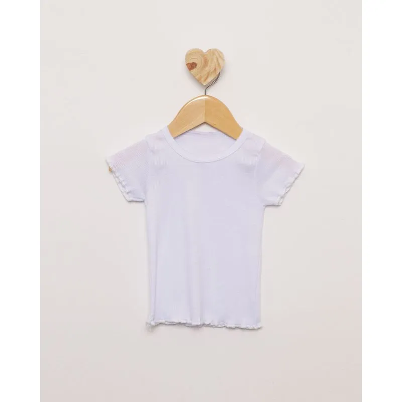 Blusa Bebê Manga Curta Frufru Canelada Branca 2