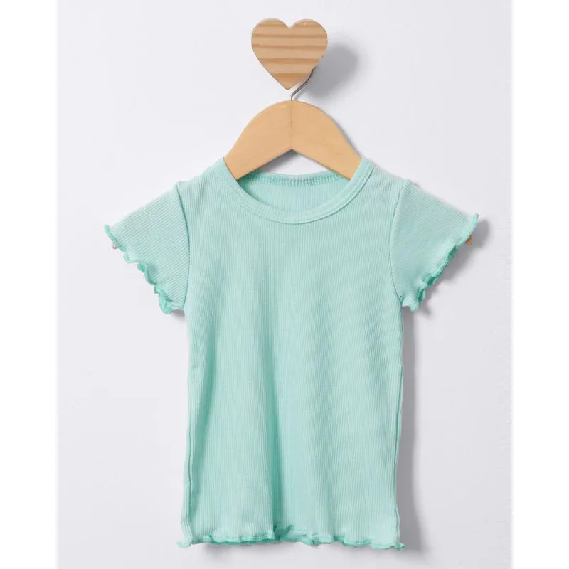 Blusa Bebê Manga Curta Canelada Frufru Verde 3
