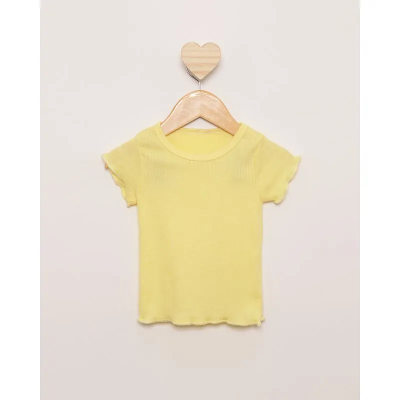 Blusa Bebê Manga Curta Frufru Canelada Amarela 3
