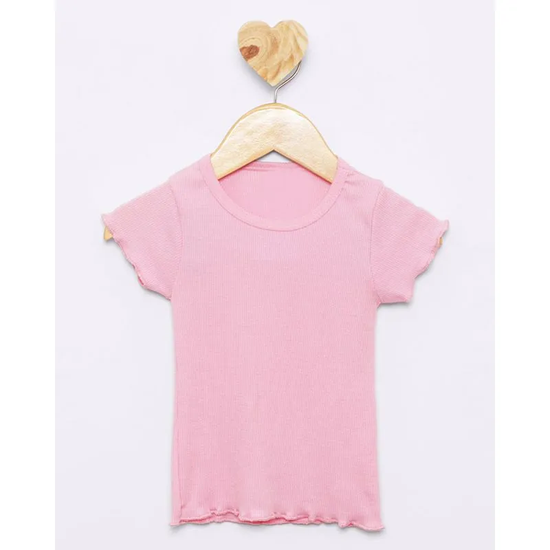 Blusa Bebê Manga Curta Frufru Canelada Rosa 2
