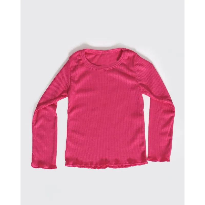 Blusa Bebê Manga Longa Canelada Frufru Rosa 1