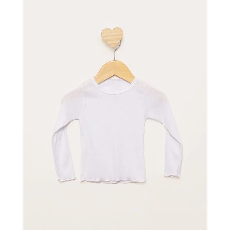 Blusa Bebê Canelada Manga Longa Branca 2