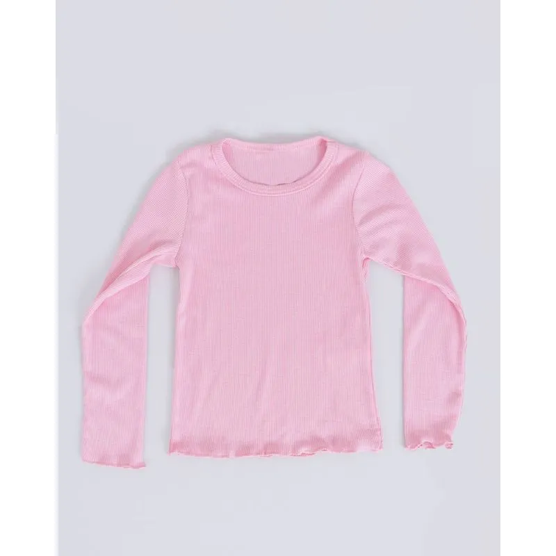 Blusa Bebê Manga Longa Canelada Rosa Claro 2