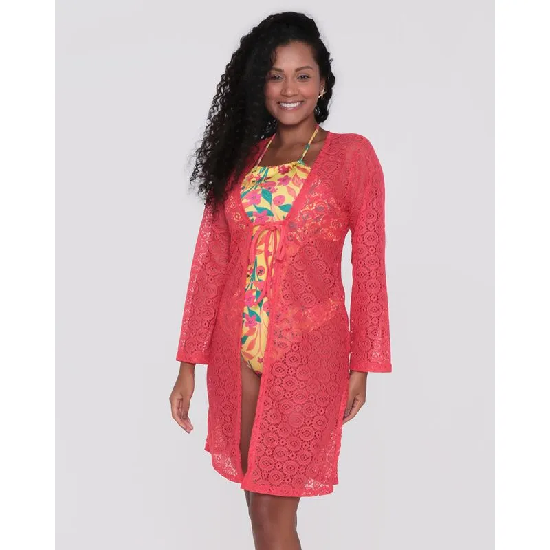 Saída de Praia Renda Kimono Rosa P