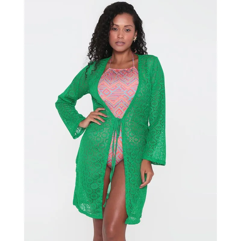 Saída de Praia Renda Kimono Verde GG
