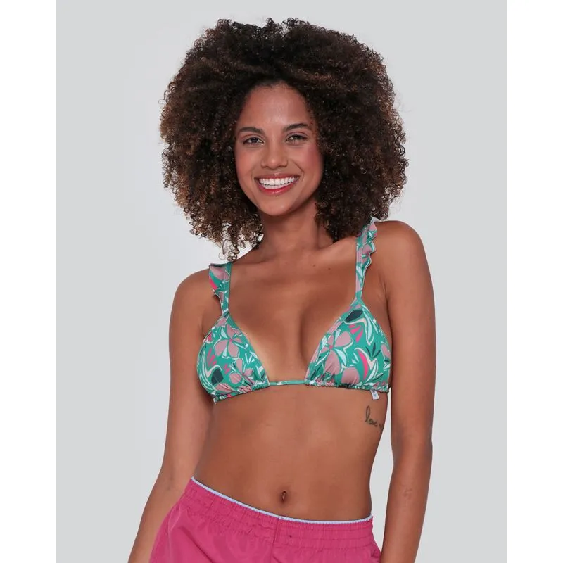 Biquíni Top Cortininha Bojo Removível Estampado Verde GG