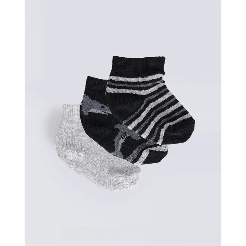 Kit Meia Bebê 3 Pares Listrada Cinza Preta 16 A 18