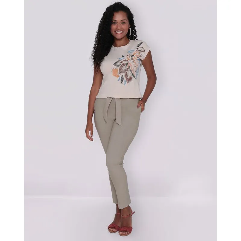 Calça Clochard Feminina Bengaline Bege Médio GG