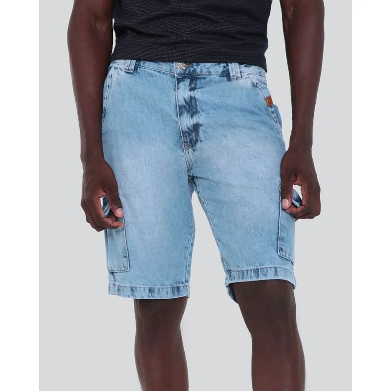 Bermuda Jeans Masculina Cargo Azul Claro 44