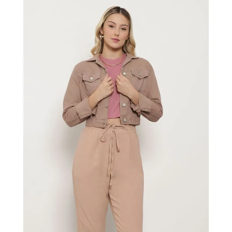 Jaqueta Sarja Feminina Cropped Marrom GG
