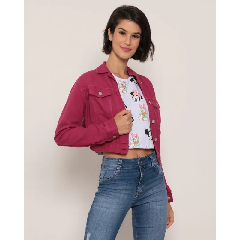 Jaqueta Sarja Feminina Cropped Rosa Escuro M