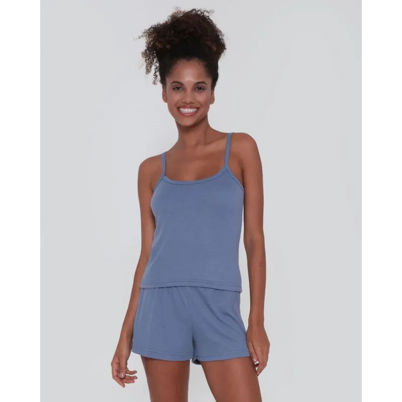Pijama Curto Feminino Canelado Azul M