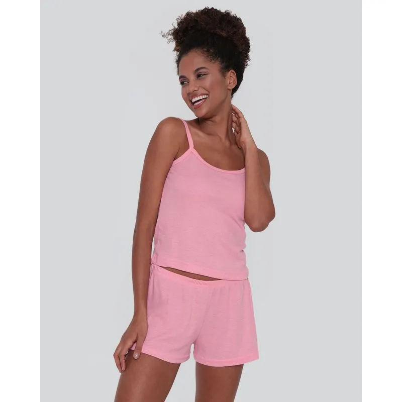 Pijama Curto Feminino Canelado Rosa P