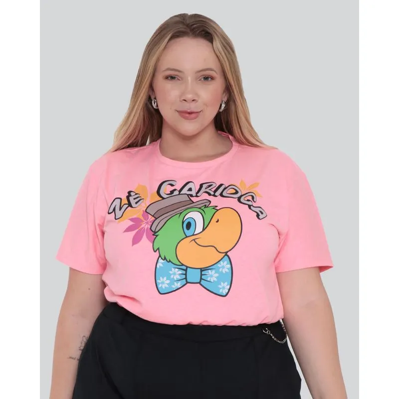 Blusa Cropped Plus Size Zé Carioca Disney Neon Rosa G2