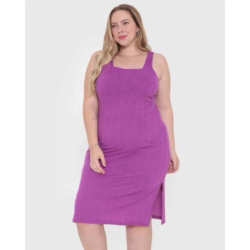 Vestido Plus Size Tubinho Canelado Roxo G3